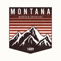 Montana State t-shirt design with mountains and slogan. Typography graphics for tee shirt with grunge. Montana apparel print.